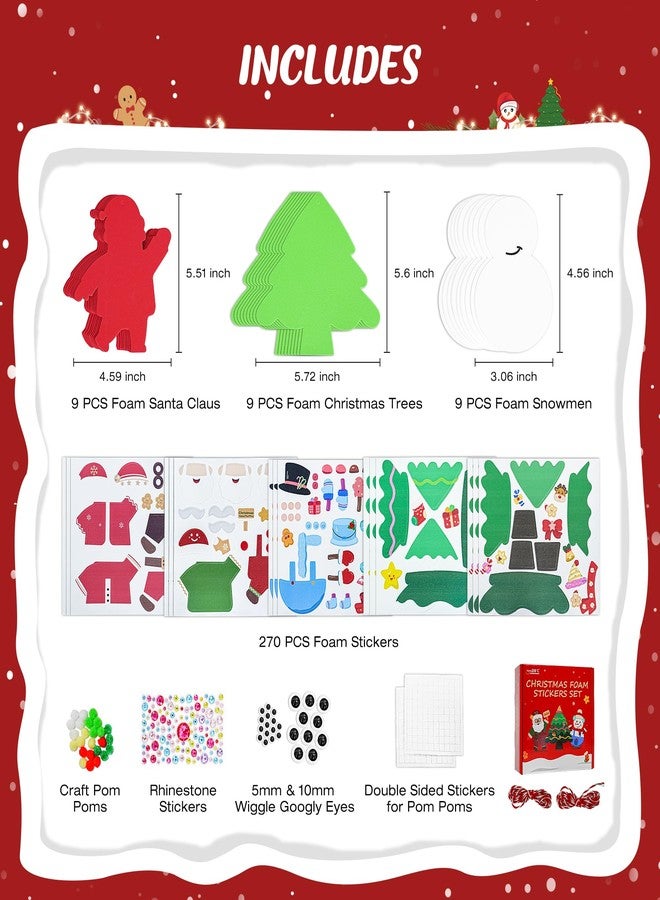 28°C 27 Sets Christmas Crafts for Kids Winter Arts and Crafts DIY Christmas Trees Snowmen Santa Claus Christmas Foam Stickers Tree Ornaments for Home Classroom Activities Party Favors Supplies - Image 2